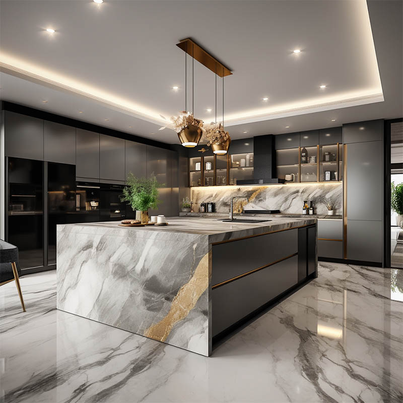 Luxury Kitchen with Marble Flooring
